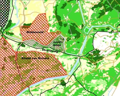 plattegrond met arceringen van afgesloten gebieden
