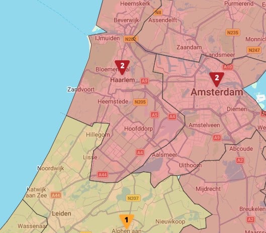 Kaart met ingetekende zone natuurbrandrisico