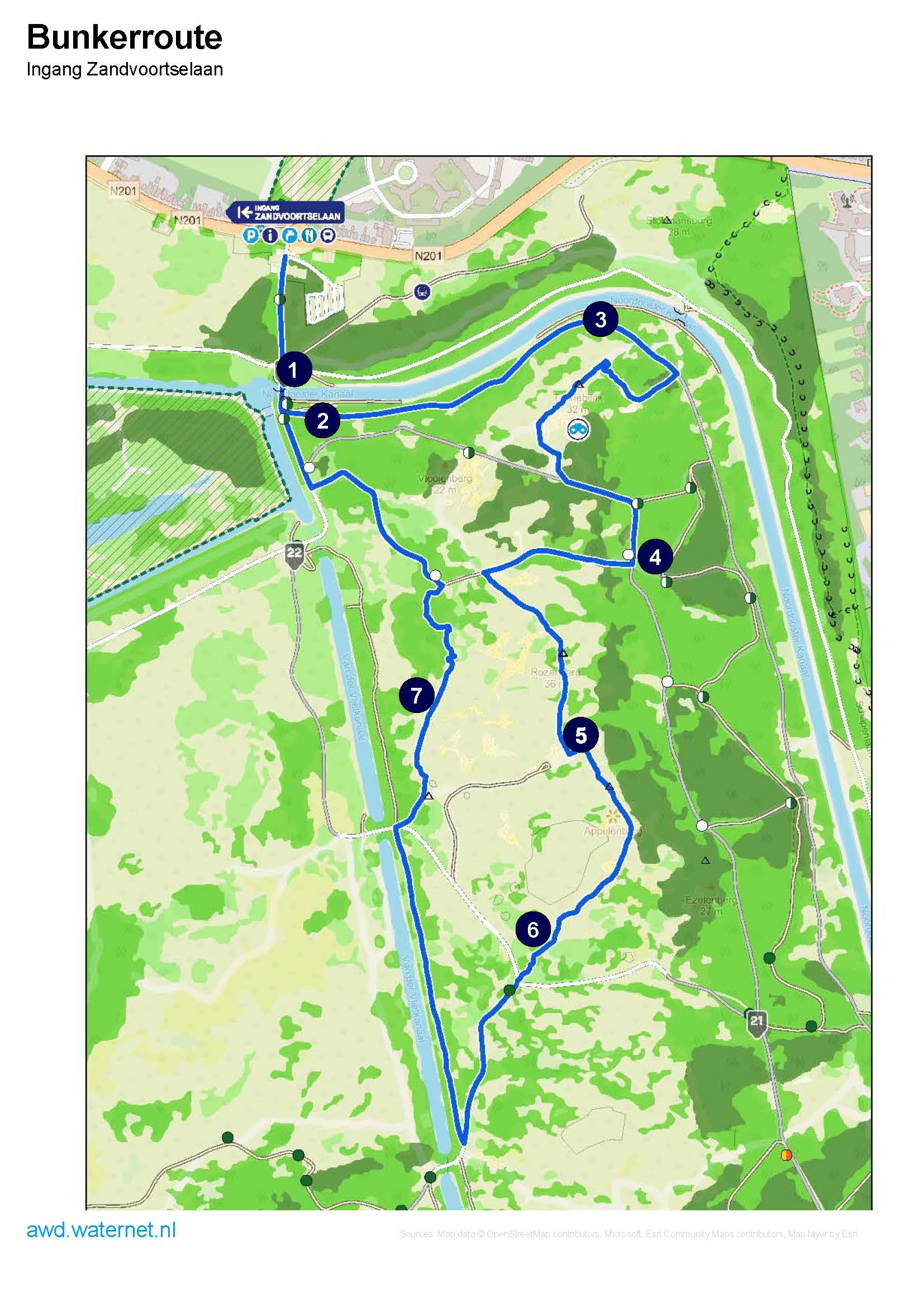 Plattegrond van de bunkerroute