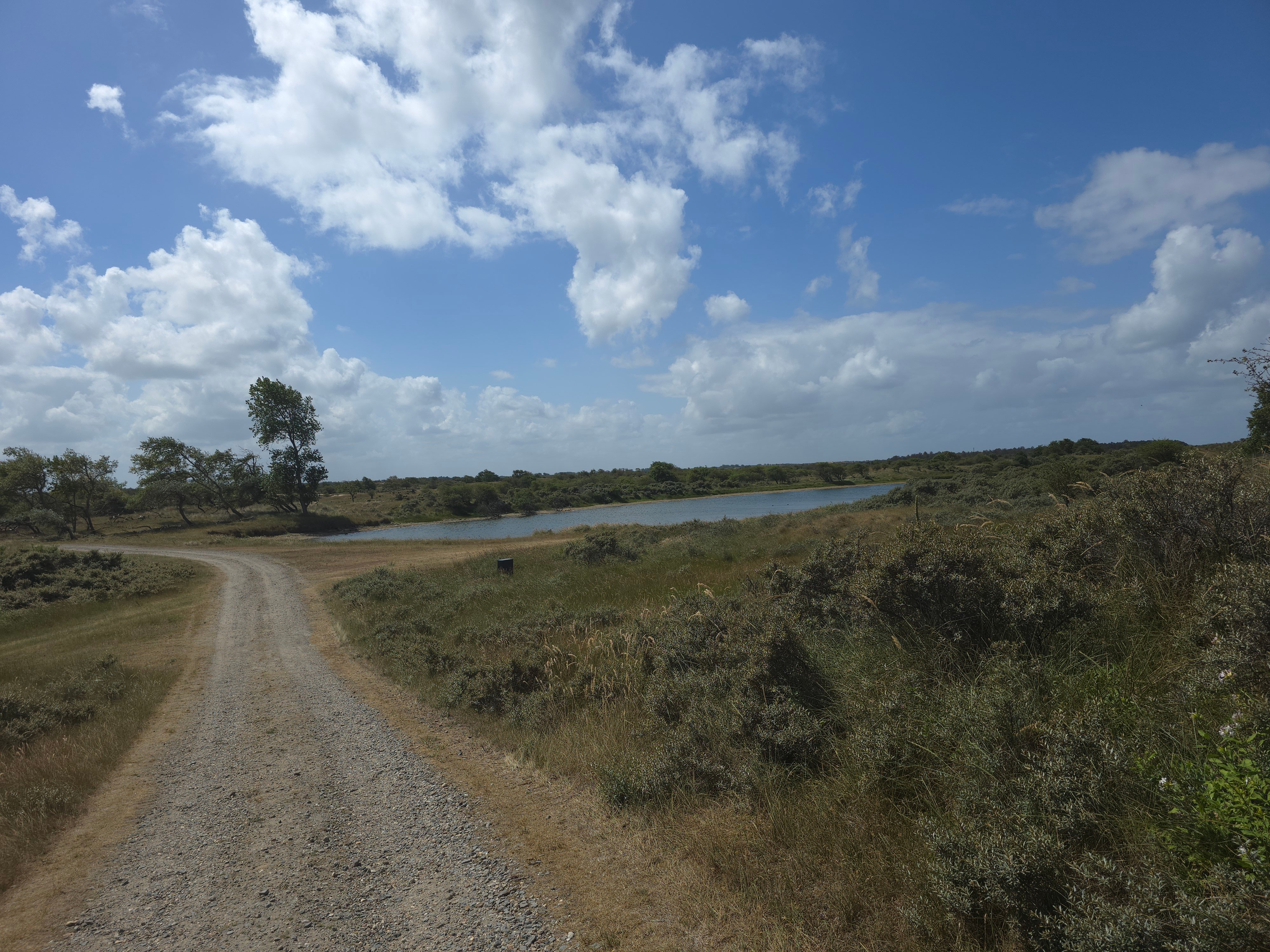 Kruising van zandpaden op een uitgestrekt duinlandschap
